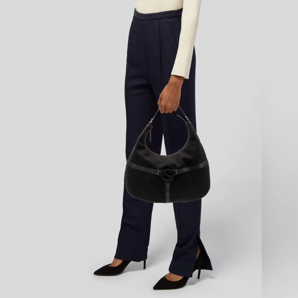 Gucci Canvas Reins Hobo Bag Black